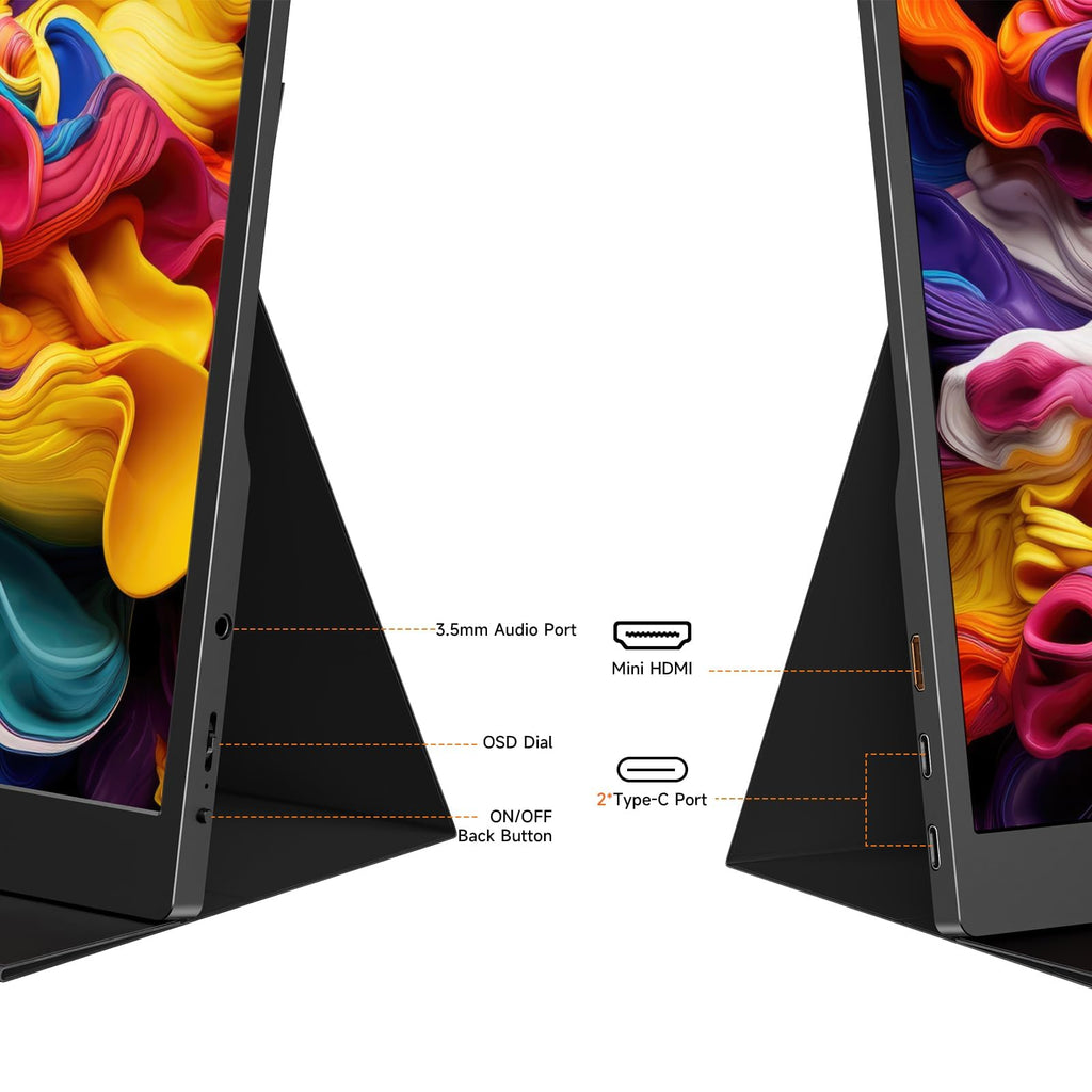 AYY 15.6 Inch Portable Monitor 1080P FHD USB-C HDMI External Display for Laptop Phone MAC PS5 Switch Xbox, Ultra-Slim 100% sRGB Portable Second Screen with Dual Speakers & Smart Cover, IPS, Black