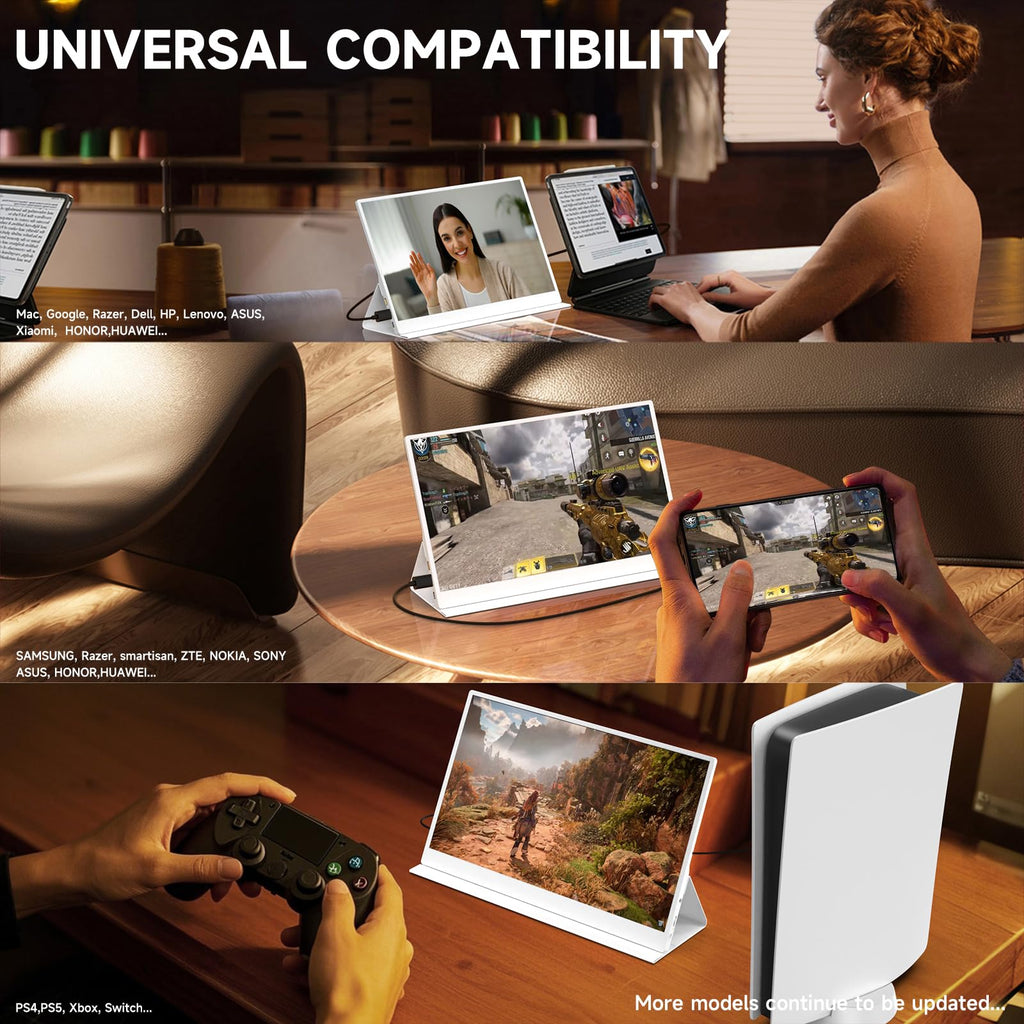 AYY Portable Monitor 15.6inch 1080P FHD - USB-C/HDMI Computer Display, HDR IPS Gaming Monitor Compatible with Laptop PC MAC Phone PS4 Xbox Switch, w/Smart Cover, Dual Speakers - White