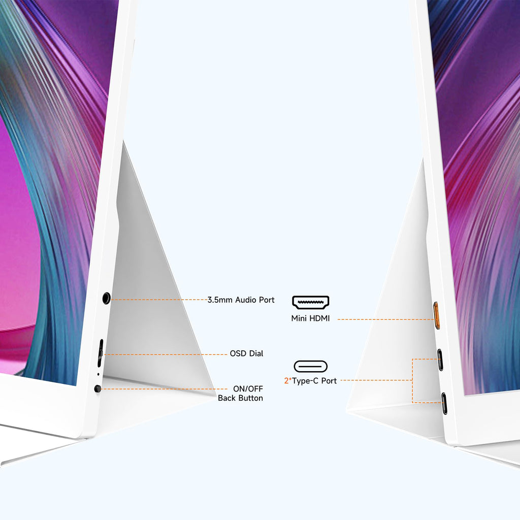 AYY Portable Monitor 15.6inch 1080P FHD - USB-C/HDMI Computer Display, HDR IPS Gaming Monitor Compatible with Laptop PC MAC Phone PS4 Xbox Switch, w/Smart Cover, Dual Speakers - White