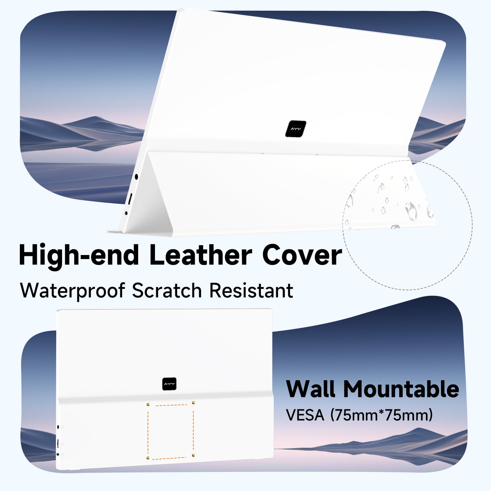 AYY Portable Monitor 15.6inch 1080P FHD - USB-C/HDMI Computer Display, HDR IPS Gaming Monitor Compatible with Laptop PC MAC Phone PS4 Xbox Switch, w/Smart Cover, Dual Speakers - White