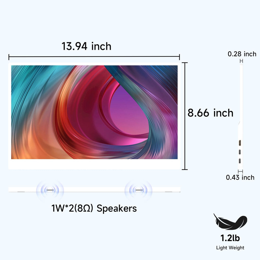 AYY Portable Monitor 15.6inch 1080P FHD - USB-C/HDMI Computer Display, HDR IPS Gaming Monitor Compatible with Laptop PC MAC Phone PS4 Xbox Switch, w/Smart Cover, Dual Speakers - White