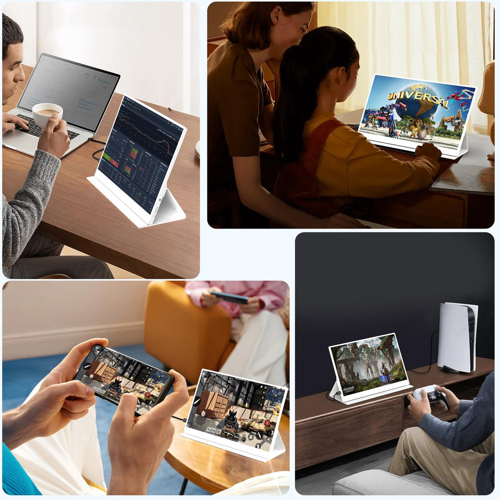 AYY Portable Monitor 15.6inch 1080P FHD - USB-C/HDMI Computer Display, HDR IPS Gaming Monitor Compatible with Laptop PC MAC Phone PS4 Xbox Switch, w/Smart Cover, Dual Speakers - White