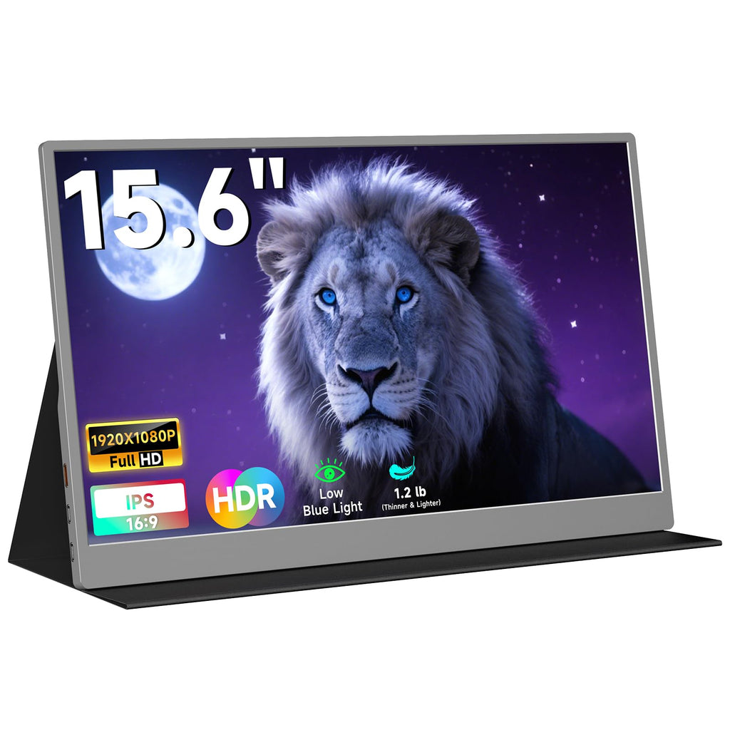 AYY Portable Monitor 15.6inch 1080P FHD, USB-C HDMI Computer Display, HDR IPS Gaming Monitor w/Premium Smart Cover & Screen Protector, Dual Speakers, for Laptop PC MAC Phone PS4 Xbox Switch, Grey