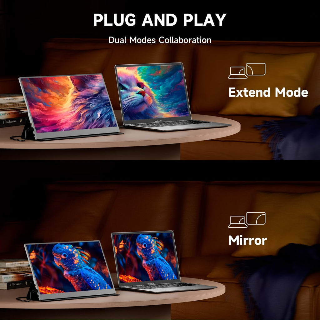 AYY Portable Monitor 15.6inch 1080P FHD, USB-C HDMI Computer Display, HDR IPS Gaming Monitor w/Premium Smart Cover & Screen Protector, Dual Speakers, for Laptop PC MAC Phone PS4 Xbox Switch, Grey