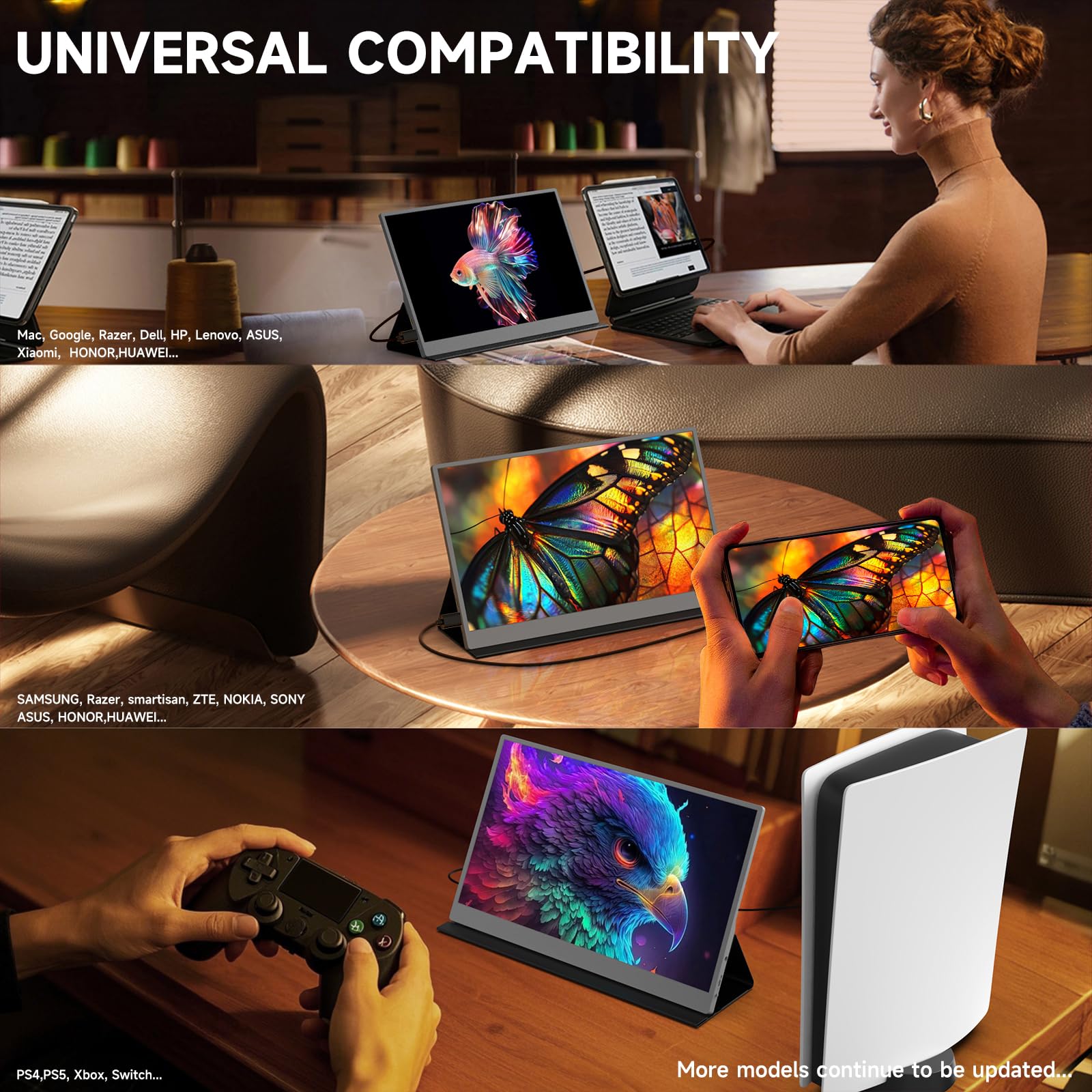 AYY Portable Monitor 15.6inch 1080P FHD, USB-C HDMI Computer Display, HDR IPS Gaming Monitor w/Premium Smart Cover & Screen Protector, Dual Speakers, for Laptop PC MAC Phone PS4 Xbox Switch, Grey