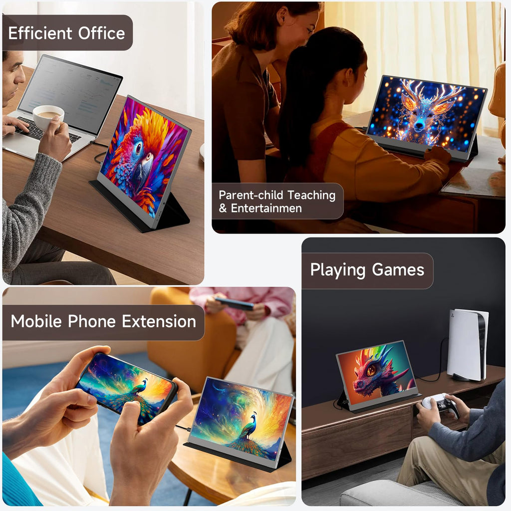 AYY Portable Monitor 15.6inch 1080P FHD, USB-C HDMI Computer Display, HDR IPS Gaming Monitor w/Premium Smart Cover & Screen Protector, Dual Speakers, for Laptop PC MAC Phone PS4 Xbox Switch, Grey