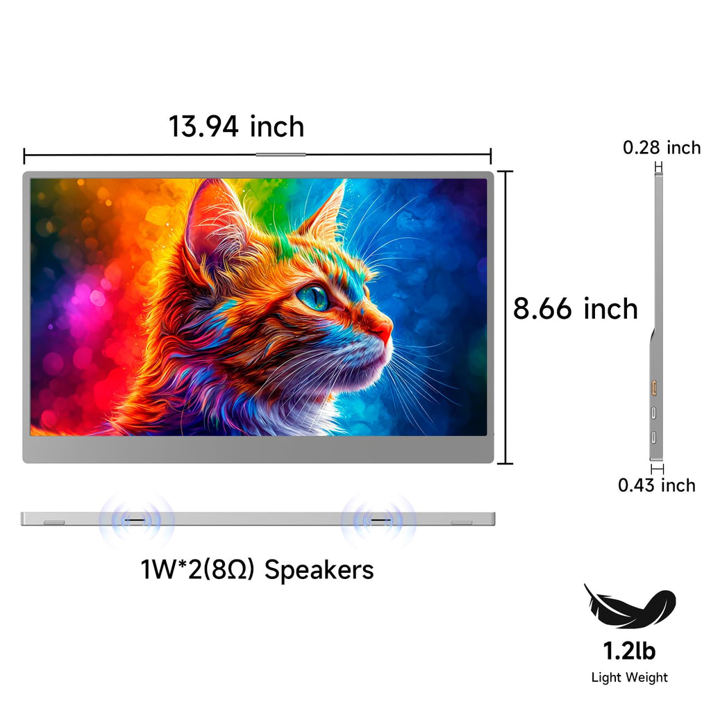 AYY Portable Monitor 15.6inch 1080P FHD, USB-C HDMI Computer Display, HDR IPS Gaming Monitor w/Premium Smart Cover & Screen Protector, Dual Speakers, for Laptop PC MAC Phone PS4 Xbox Switch, Grey