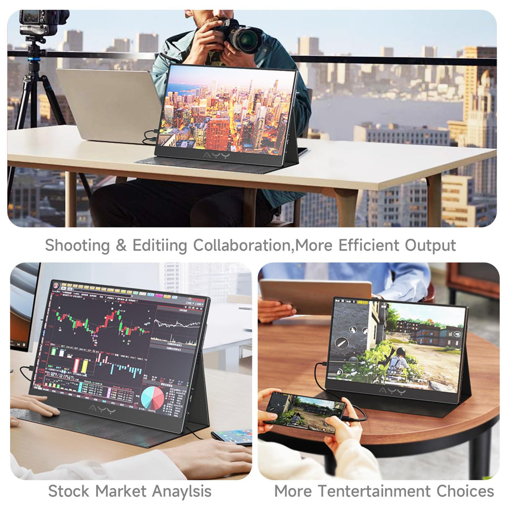 AYY Portable Monitor for Laptop 15 Inch, FHD 1080P USB-C HDMI Travel Monitor External for Computer