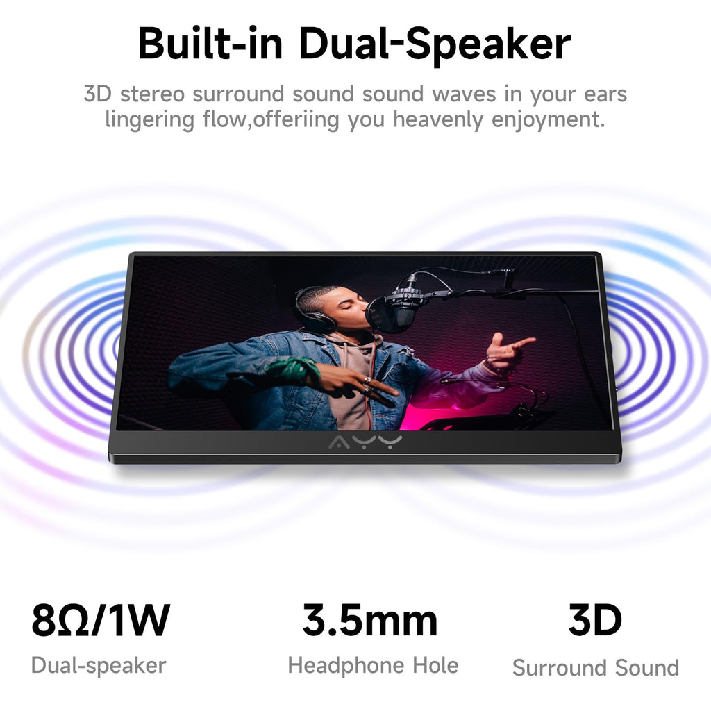 AYY Portable Monitor for Laptop 15 Inch, FHD 1080P USB-C HDMI Travel Monitor External for Computer